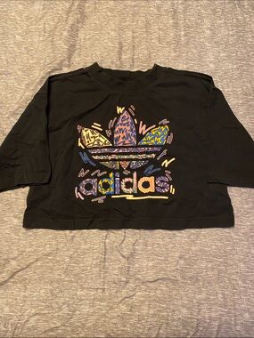 Adidas Women’s Sz M Black Love Unites Crop Top w/ Multicolored Graphics